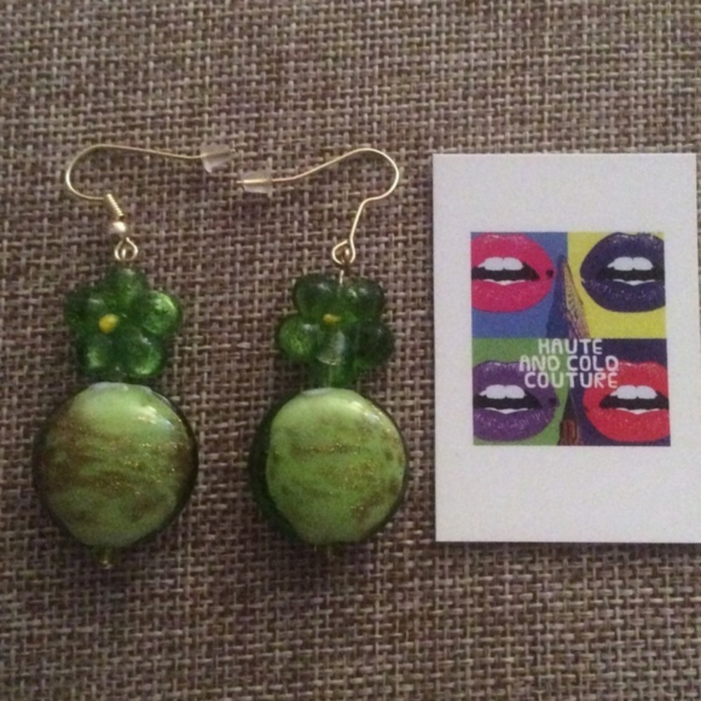 Handmade Green Venetian Glass Floral Earrings